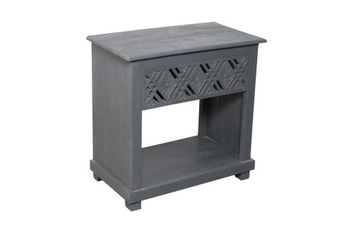 28" Gray Solid Wood Distressed One Drawer Nightstand