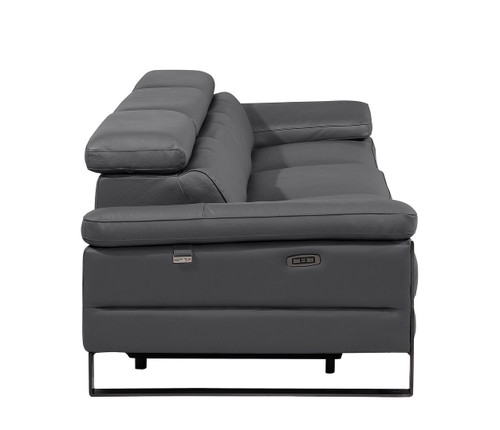 103" Dark Gray Top Grain Leather Reclining Metal USB Sofa