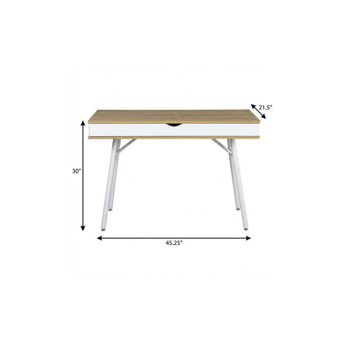 45" Oak and White Wood and Stainless Steel Computer Desk