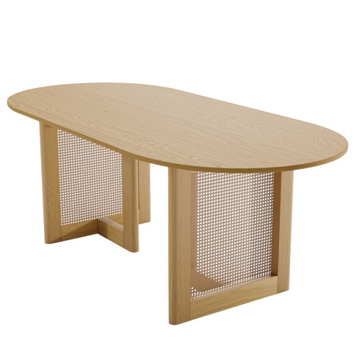 67" Natural Solid Wood Mirrored Double Pedestal Base Oval Dining Table