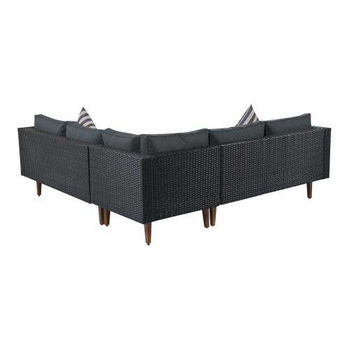 Two Piece Outdoor Black Wicker Sectional Seating Group with Black Cushions