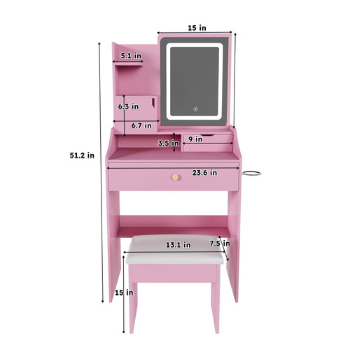 24" Pink Wood Lighted Two Drawer Dresser