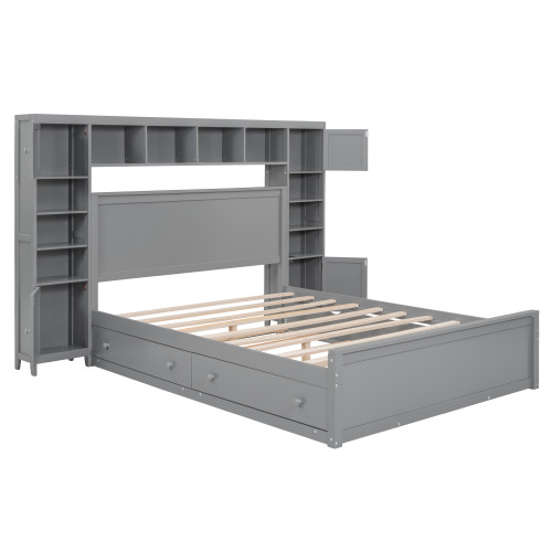 Gray Wood Queen Bed Frame With Trundle And Drawers