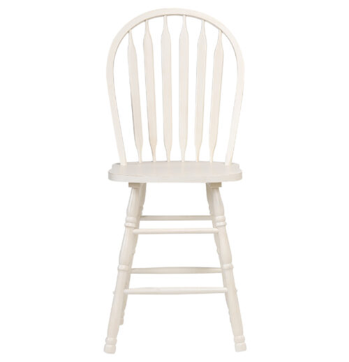 Sunset Trading Andrews Arrowback Windsor 24" Barstool | Antique White Solid Wood Counter Height Stool | Set of 2