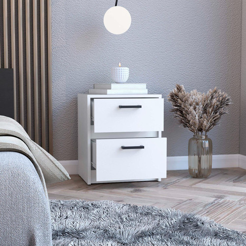 19" White Wood Two Drawer Nightstand