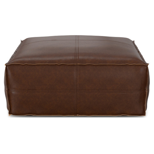 30" Brown Faux Leather Pouf Ottoman