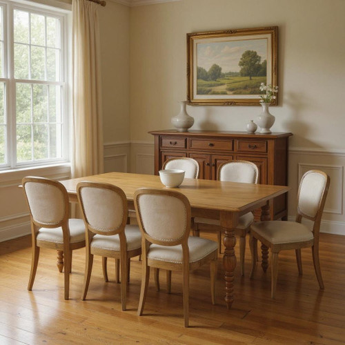 Seven Piece Brown Solid Wood Dining Set with Six Chairs