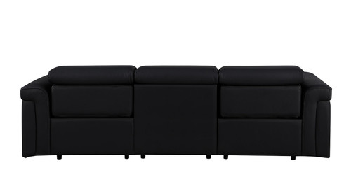 100" Black Top Grain Leather Reclining Metal USB Sofa