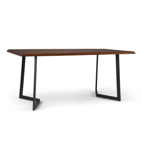 72" Dark Brown and Charcoal Solid Wood and Iron Frame Base Dining Table
