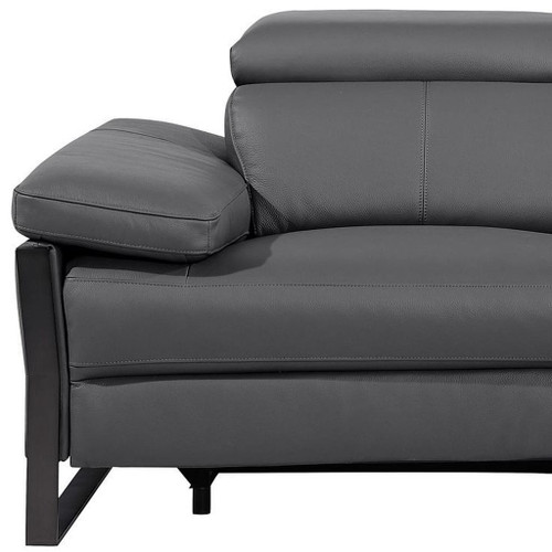 77" Dark Gray and Black Italian Leather Power Reclining Loveseat