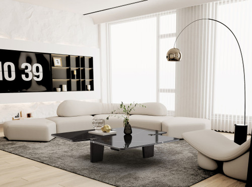 47" Black Genuine Marble and Solid Wood Free Form Coffee Table