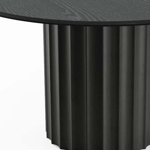 52" Black Solid Wood Pedestal Base Round Top Dining Table