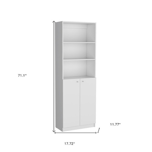 Set of Three White Wood Five Tier Modular Bookcase with Four Doors