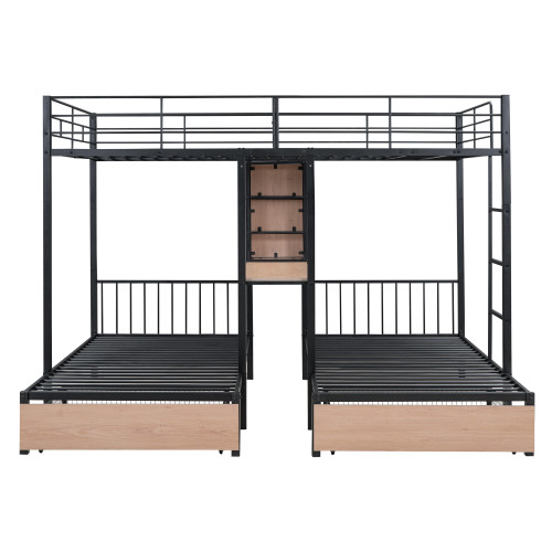 Black Full Over Two Twins Metal Bunk Bed With Desk And Storage