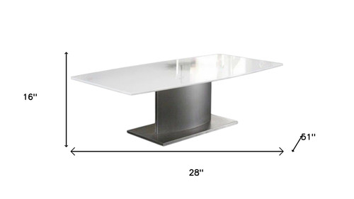 28" White And Silver Genuine Marble And Metal Coffee Table