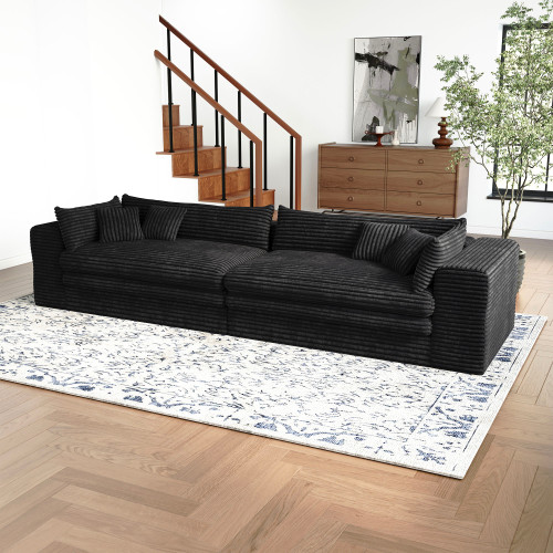 162" Black Corduroy Sofa