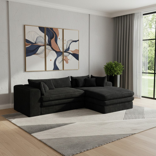 121" Black Corduroy Sofa