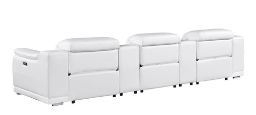 134" White Italian Leather Reclining Metal USB Sofa