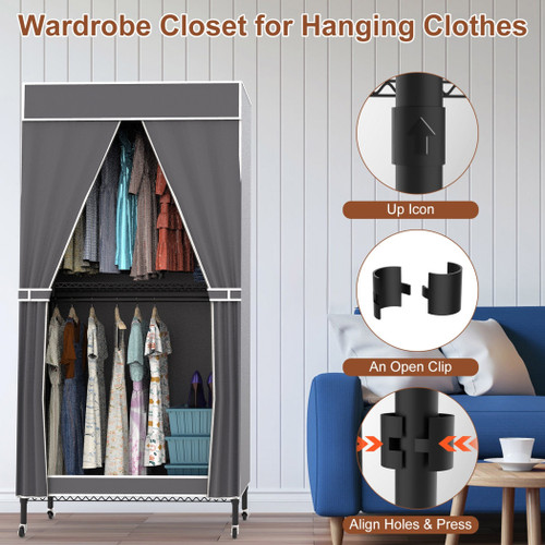 2 Tier Clothing Rack With Cover Portable Wardrobe 