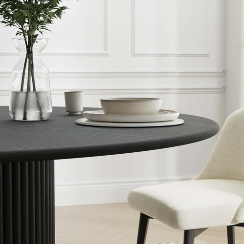 46" Black Solid Wood Pedestal Base Round Top Dining Table
