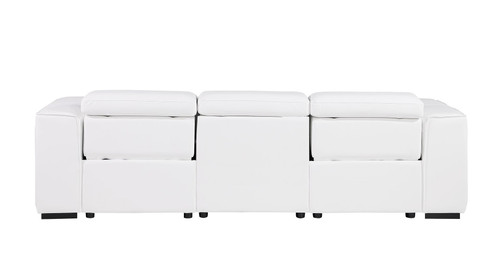 104" White Top Grain Leather Reclining Metal USB Sofa