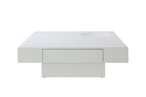 43" White Wood Square Pedestal Coffee Table With Drawer