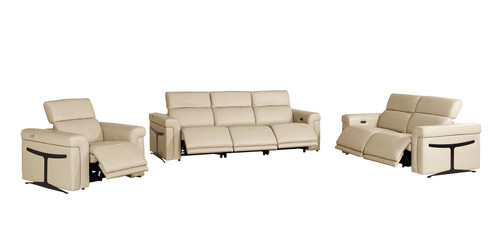 Three Piece Beige Italian Leather Six Person Seating Set