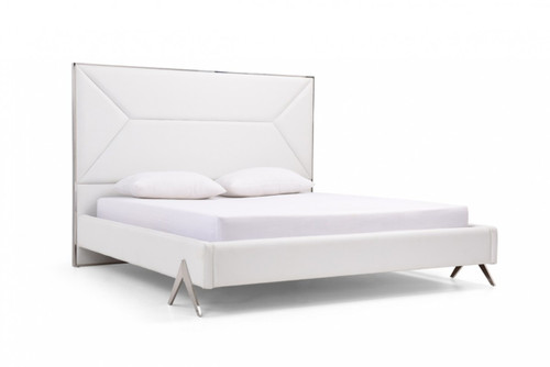 White And Tufted Faux Leather King Bed Frame