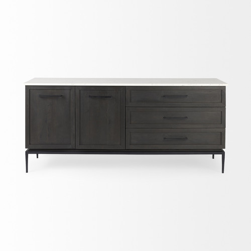 71" Black Solid Wood Three Drawer Sideboard With Two Doors