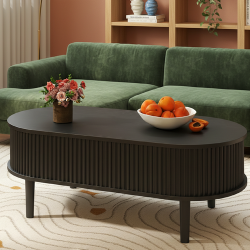 39" Black Wood Oval Lift Top Coffee Table
