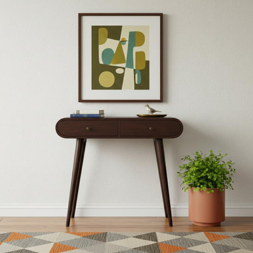 35" Brown Solid Wood Solid Console Table And With Two Drawers