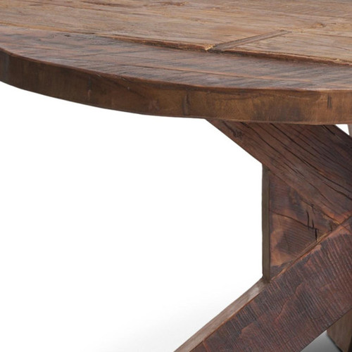 40" Brown Reclaimed Wood and Solid Wood Round Cross Legs Coffee Table