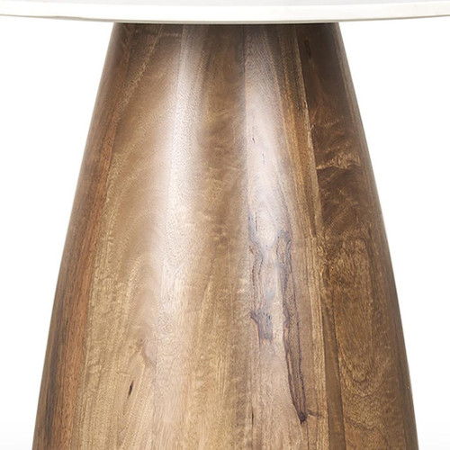 42" White and Brown Marble and Solid Wood Pedestal Base Round Top Dining Table