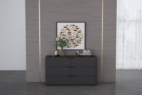 57" Gray Wood Six Drawer Double Dresser