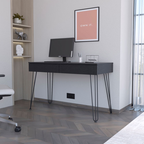 47" Black Wood Executive Desk