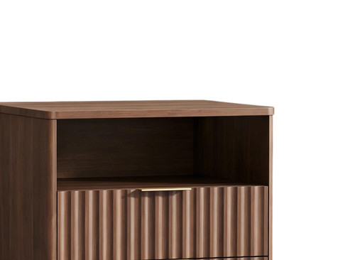 24" Brown Wood Ribbed Texture And Mirrored Glass Two Drawer Nightstand
