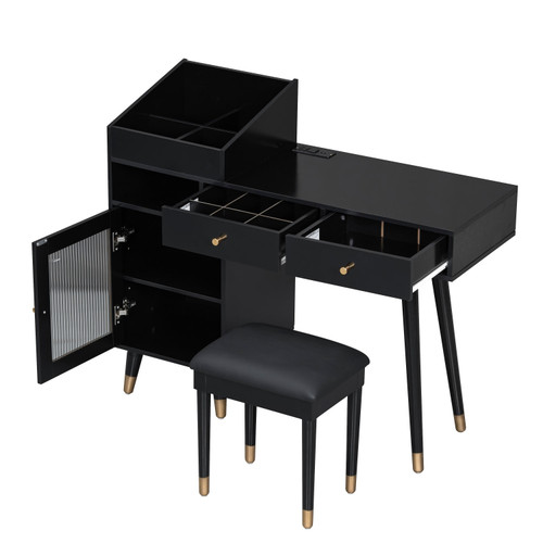 44" Black Wood Two Drawer Dresser