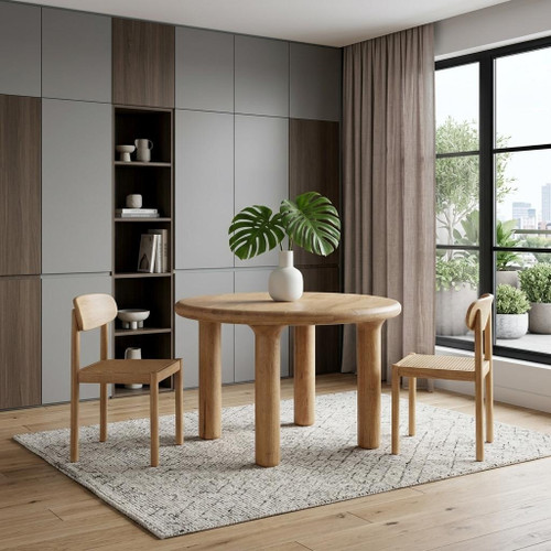 48" Brown Solid Wood Round Top Dining Table