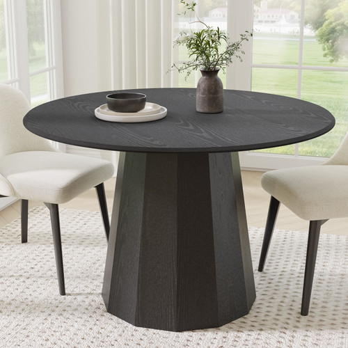 46" Black Solid Wood Pedestal Base Round Top Dining Table
