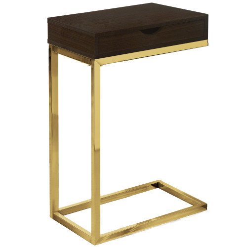 Homeroots Living Room Cappuccino Finish and Gold Laminated Drawer Accent Table, 10.25 x 15.75 x 24.5 inches