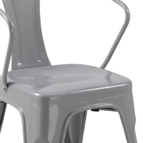 Set of Four Gray Metal Dining Arm Chairs