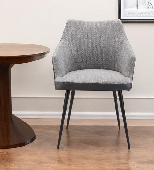 Gray and Black Faux Leather Dining Arm Chair
