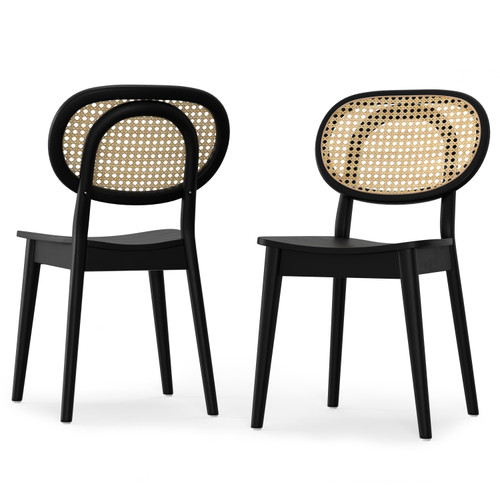 Set of Two Black Solid Wood Dining Parsons Chairs