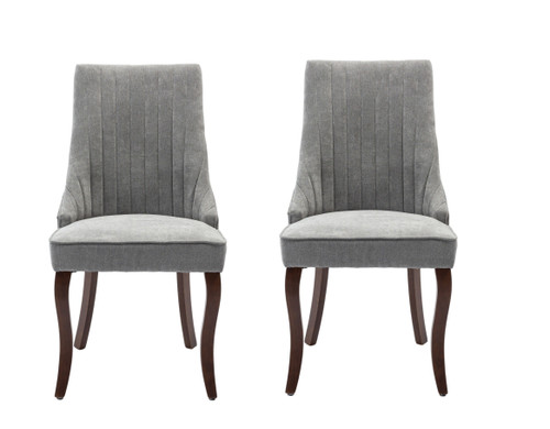 Set of Two Tufted Gray and Brown Upholstered And Solid Wood Dining Side Chairs