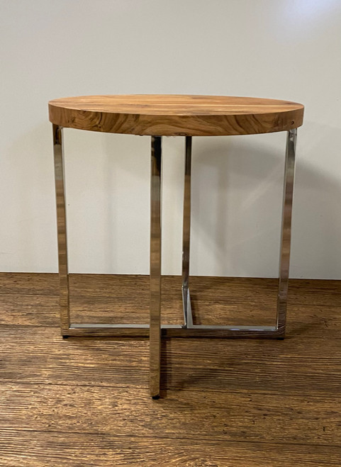 Homeroots Living Room Modern Rustic Side or End Table, Rustic Natural, Round