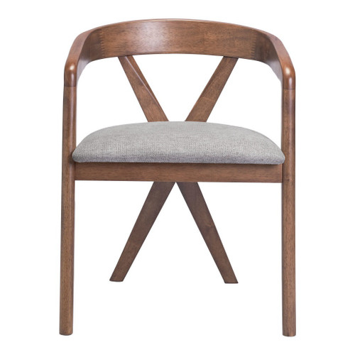 Gray and Brown Upholstery Open Back Dining Arm Chair