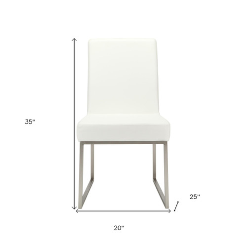 Set of Two White and Silver Upholstered Faux Leather Dining Side Chairs