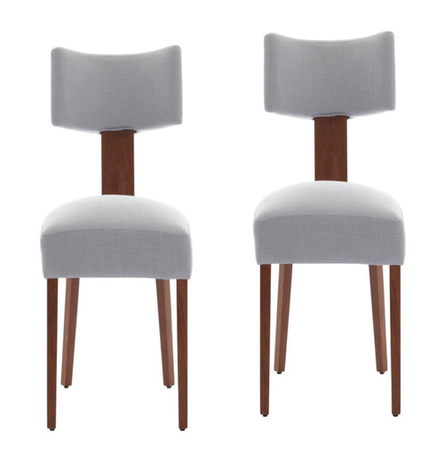 Set of Two Gray and Brown Linen Dining Side Chairs