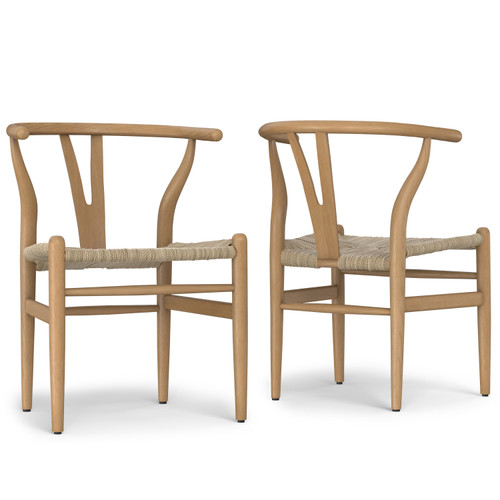 Set of Two Natural Solid Wood Dining Parsons Chairs