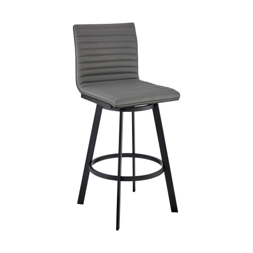 Homeroots Living Room 39" Gray Faux Leather and Iron Swivel Counter Height Bar Chair, Gray